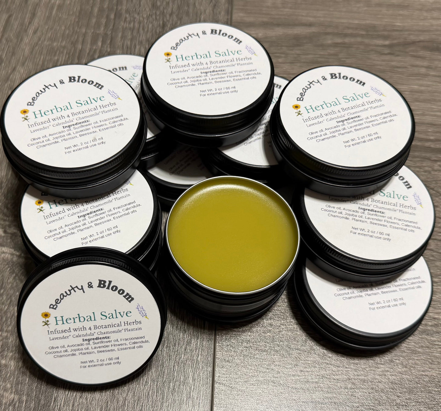Herbal Salve 2 oz open - Beauty & Bloom